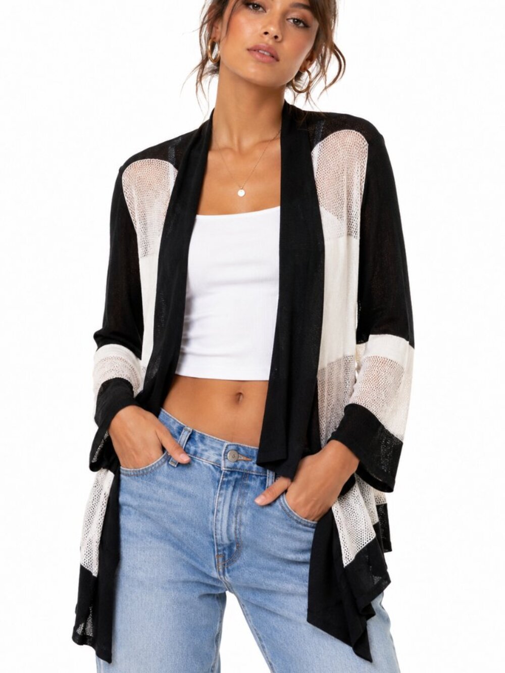 INC INTERNATIONAL CONCEPTS Colorblock Waterfall Open Front Cardigan Size MP - Picture 8 of 9